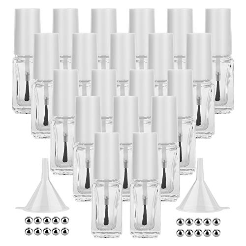 GTHER 20PCS 5ML White Glass Nail Polish Bottles with Brush, Funnel & Mixing Balls
