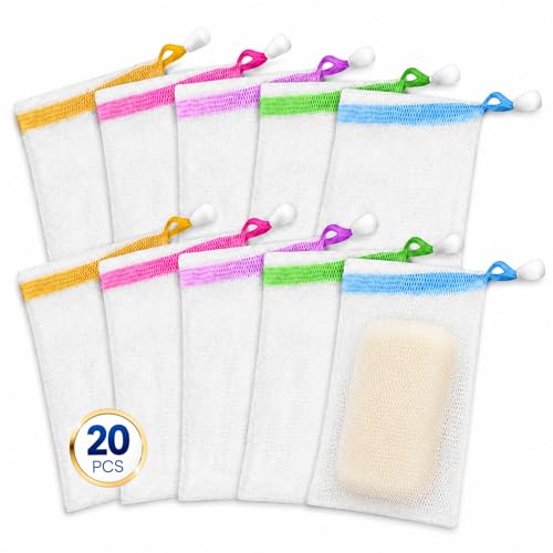 Lagincig Mesh Soap Bag Pack of 20 - Travel & Shower Foam Pouches with Drawstring