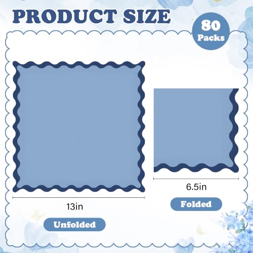 80 Pcs Blue Scalloped Cocktail Napkins - 6.5'' Wavy Edge Design for Parties