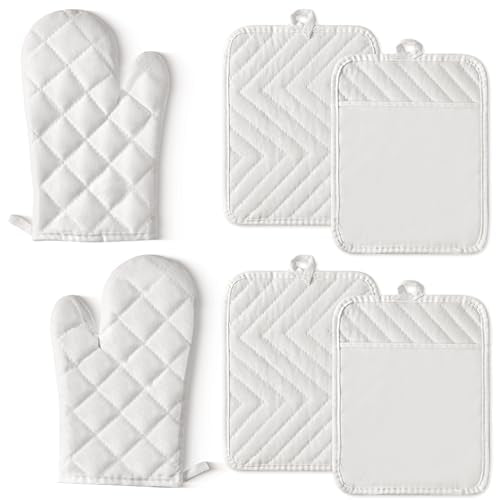 GROBRO7 6-Piece Cotton Oven Mitts & Pot Holders Set - Heat Resistant, Machine Washable, BBQ Gloves with Hanging Loop