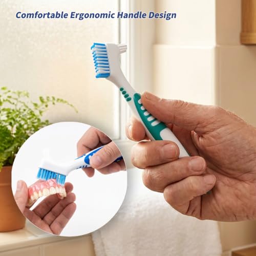 4-Pack Denture Cleaning Brushes with Carrying Case - Double-Sided Heads