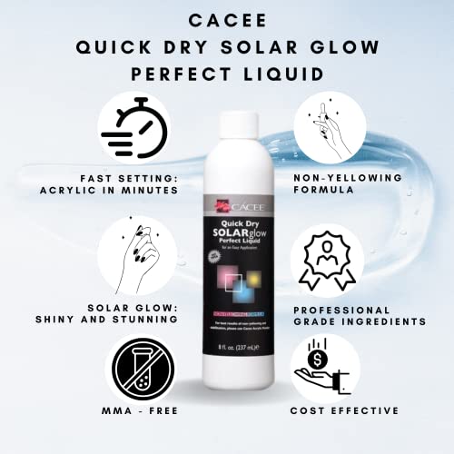 Cacee 8 oz Fast Setting Acrylic Nail Monomer with Solar Glow - Professional Non-Yellowing Formula, Quick Dry, Vegan & Made in USA