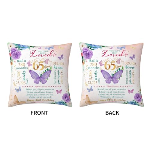 65th Birthday Gift Pillow Cover for Women - 18x18 Inches