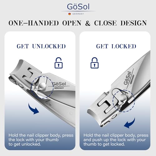 GÖSOL Stainless Steel Wide Jaw Nail Clipper with Catcher & Built-in File