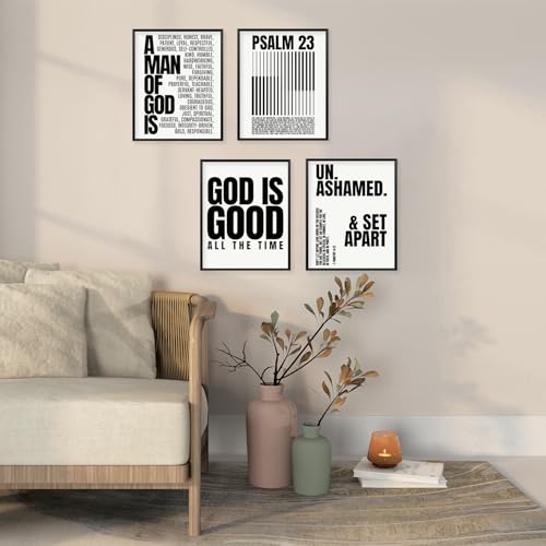 Christian Modern Bible Wall Art Set - Minimalist Inspirational Prints (Set of 4, 8x10 Unframed)