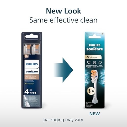 Philips Sonicare A3 All-in-One - Genuine Replacement Electric Toothbrush Heads, White, 4 Pack One Year Supply, HX9094/65