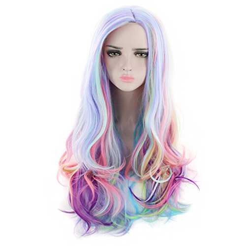 Long Curly Rainbow Hair Wig | 27.56 Inch Heat Resistant for Cosplay & Parties