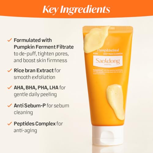 SAEKDONG SEOUL Pumpkintinol 2-in-1 Pore Cleanser & Bouncy Face Mask, 4.05 oz