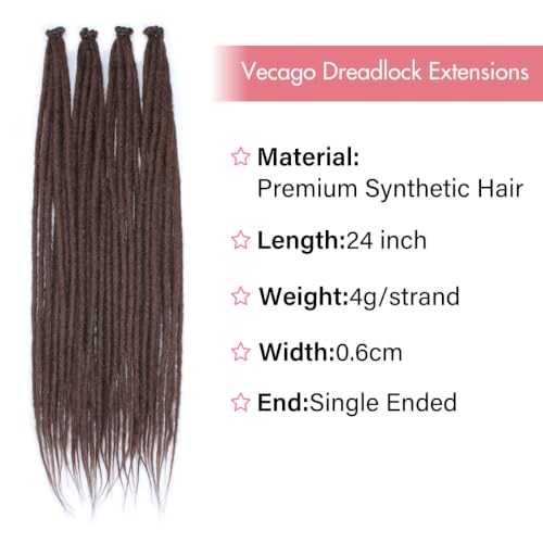 Vecago 24-Inch Synthetic Dreadlock Extensions - 40 Strands Single Ended