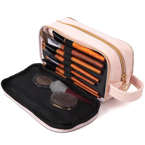 ZIPIT Pink Travel Makeup Bag with 3 Compartments & Clear Window - Large Toiletry Organizer