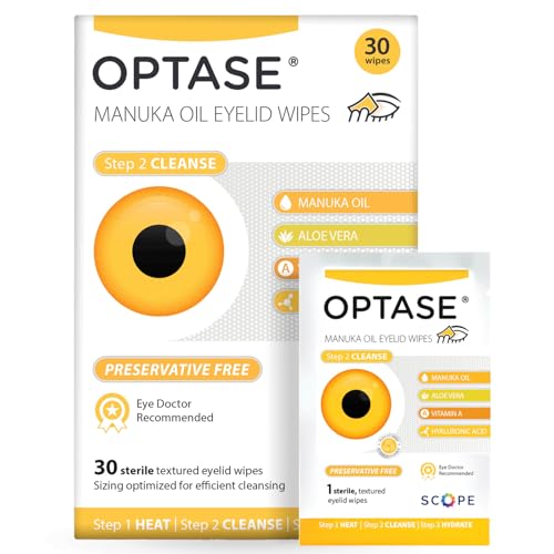 OPTASE Manuka Oil Eyelid Wipes - Hydrating, Gentle Eye & Face Cleansing, 30 Single-Use Sterile Wipes