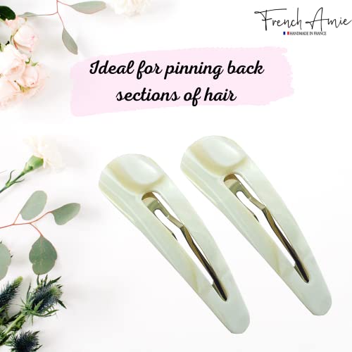 French Amie 2.75 Inch Ivory Snap Hair Clips, Handmade Cellulose Acetate