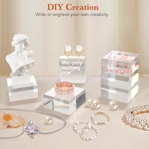 Acrylic Display Blocks - Set of 4 Clear Cube Stands for Collectibles