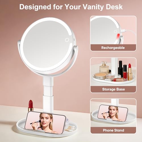 GONOBLE 7-Inch Rechargeable Lighted Makeup Mirror with 10X Magnification