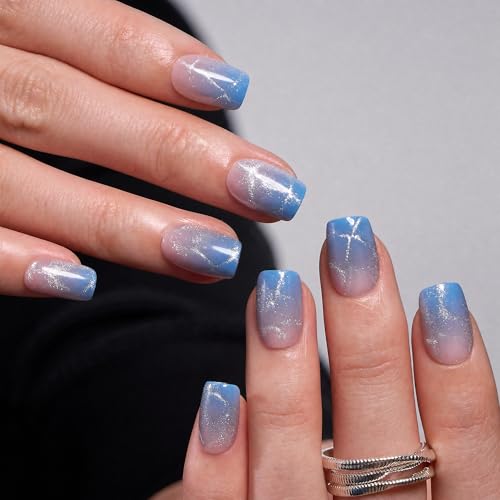 CurvLife Short Square Gold Accent Press-On Nails Jade Green, Long-Lasting Gel Finish