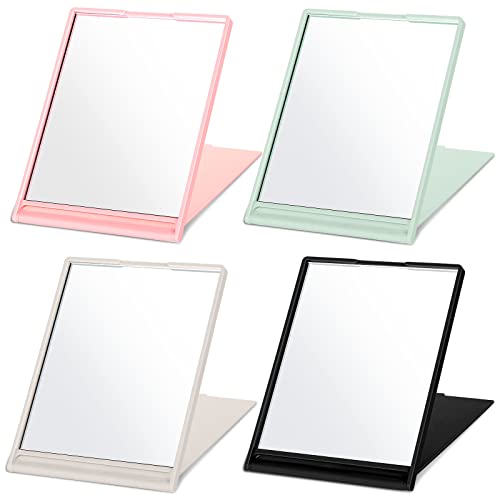 4 Pcs Portable Folding Travel Mirrors Set - Compact Makeup Mirrors in Pink, Black, White, and Green