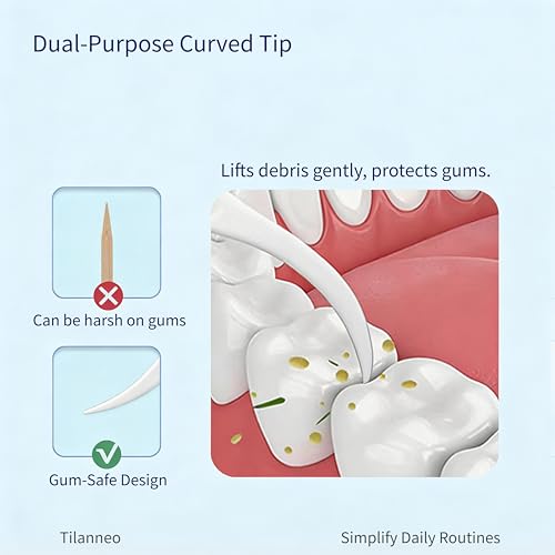 Tilanneo Dental Floss Pick Refills - 200 Pieces, Non-Shredding, Curved Back for Easy Access, 2-Pack