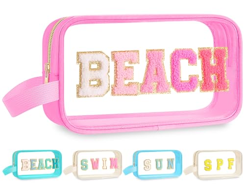 Kacctyen Pink Chenille Letter Makeup Bag - Waterproof Travel Pouch