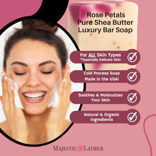 Majestic Lather Rose Petals Luxury Bar Soap - Moisturizing Face & Body