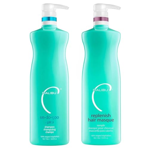 Malibu C Un-Do-Goo Shampoo & Replenish Hair Masque Duo - Clarifying Shampoo & Deep Conditioning Hair Mask to Eliminate Product Build Up - Shine Restoring, Moisturizing Hair Care (33.8 oz)