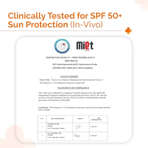 The Derma Co 1% Hyaluronic Acid Sunscreen Aqua Gel SPF 50 PA++++, 80g