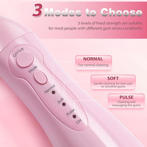 Tovendor Pink Cordless Water Flosser - 300ML Dental Irrigator with 3 Modes
