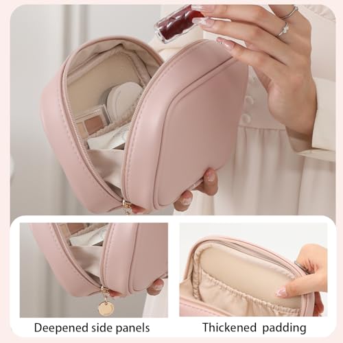RIGHT AWAY Small Makeup Bag - Waterproof PU Leather Travel Pouch AA-Pink