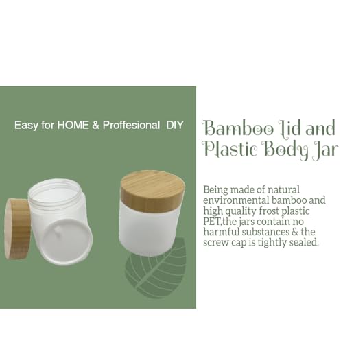 8oz Frosted Bamboo Lid Cosmetic Jar 2 Pack - Refillable Plastic Containers for Skincare & Body Products
