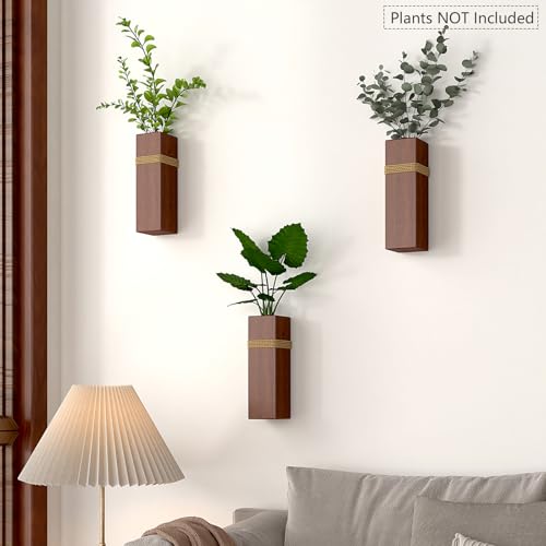 Wall Mount Wooden Vase Set - Modern Rustic Planter for Decor