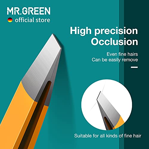 MR.GREEN Stainless Steel Eyebrow Tweezers - Colorful Slanted Makeup Tool (Orange)