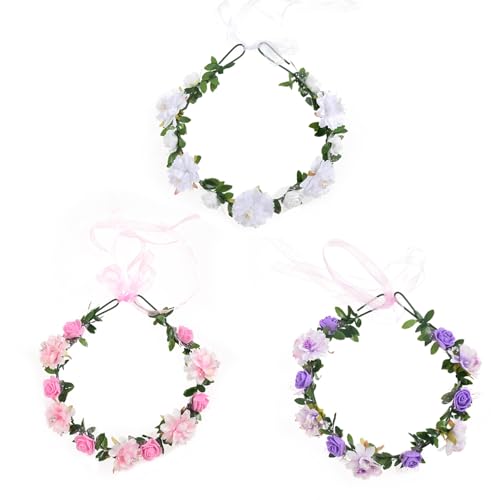 Vividsun Floral Hair Wreath Crown Headpiece - 3 Pcs Adjustable Rose Flower Garland