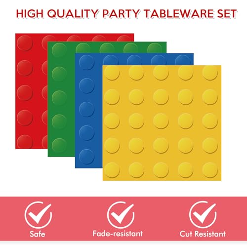 80PCS Building Block Birthday Party Supplies Set - Plates & Napkins for 20 Kids
