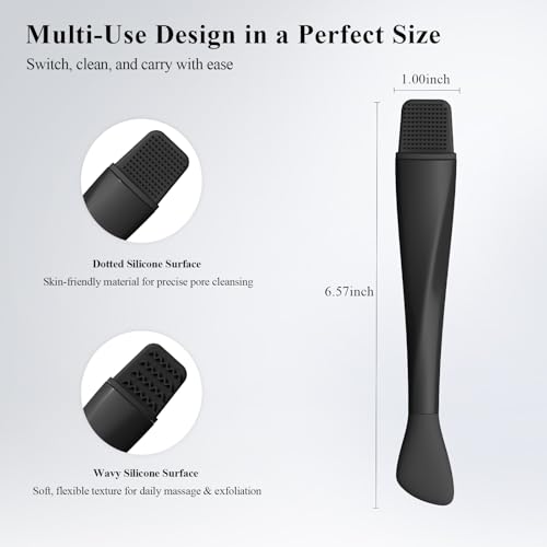 AUIOEY 3 in 1 Manual Silicone Facial Cleansing Brush, Mask Applicator & Blackhead Remover (Black)