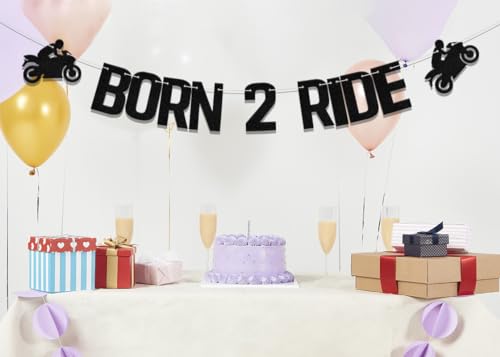 Born 2 Ride Birthday Banner - Vehicle Theme Glitter Decor