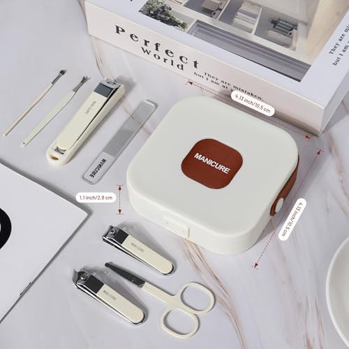 Beige 7-Piece Stainless Steel Nail Clipper Set for Men & Women with Travel Case