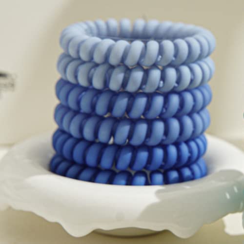 6 Pcs Matte Blue Spiral Hair Ties - Traceless Ponytail Holders for All Hair Types