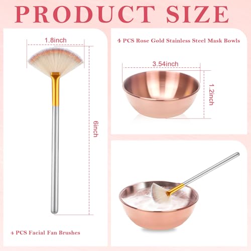 8-Piece Rose Gold Esthetician Tool Set with Facial Brushes & Bowls