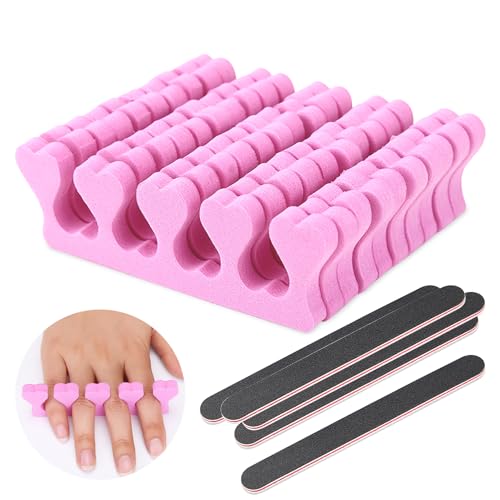 Lainrrew Foam Toe Separators for Pedicure, 50-Piece Set with 5 Nail Files