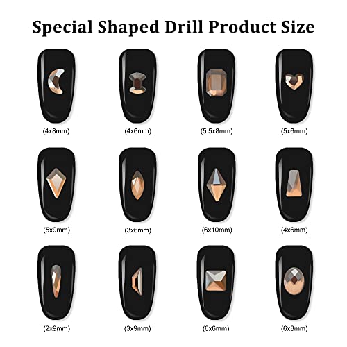 Molisaka Champagne Gold Nail Rhinestones Set 21 Grids Multi Shapes & Sizes for Nails