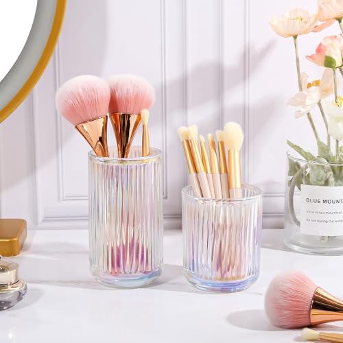 DASITON Colorful Crystal Glass Makeup Brush Holder Organizer, Vanity & Bathroom Storage