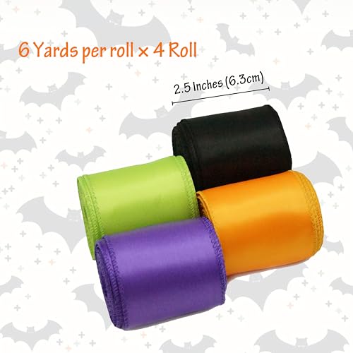 Halloween Wired Ribbon Set - 4 Rolls, 2.5 Inch, 24 Yards