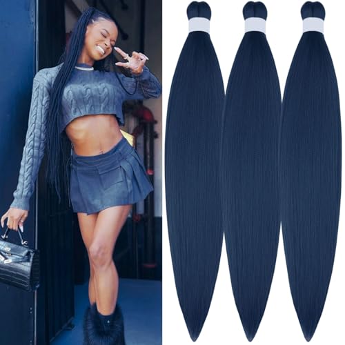 Leticia Navy Blue Pre-Stretched Braiding Hair - 26 Inch, Pack of 3