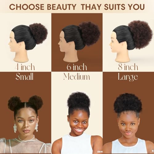 KISANOF 4-Inch Afro Puff Drawstring Ponytail - 100% Brazilian Human Hair