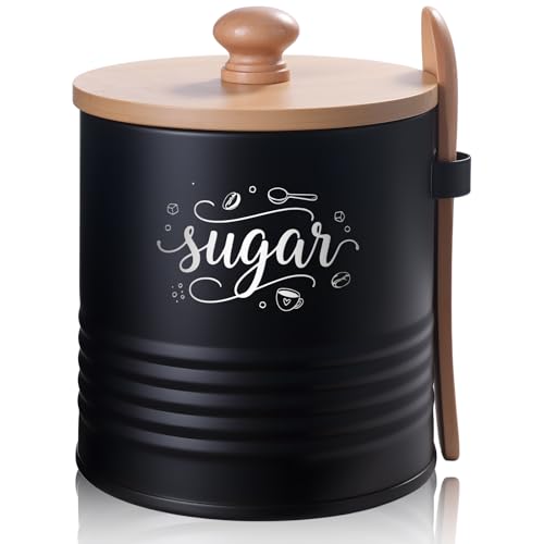 Airtight Metal Sugar Bowl with Lid & Spoon - 15oz Capacity