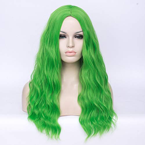 Green 24-Inch Long Curly Wavy Wig for Women Heat-Resistant Synthetic Cosplay & Party