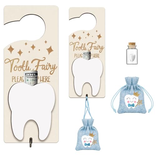 Tooth Fairy Holder Set with Door Hanger, Keepsake Bottle & Pouch
