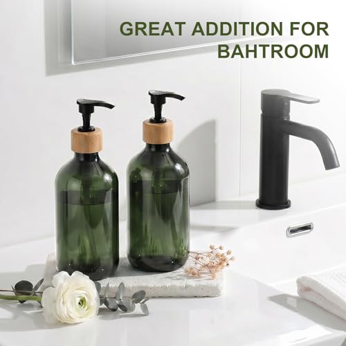 Kasunting Green Soap Dispenser Set with Bamboo Pump, 2 Pack - 17 Fl Oz