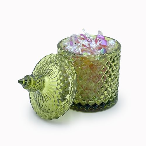 10 oz Olive Green Glass Candy Dish with Lid - Decorative Storage Jar