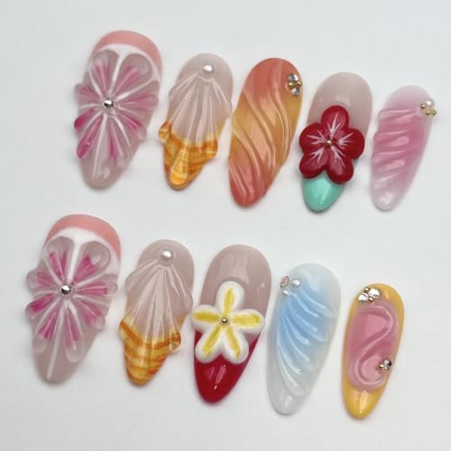 MABKJLF Luxury Press On Nails N01 - Medium Almond 3D Designs