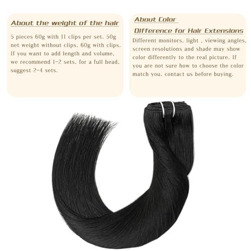 Clip-In Human Hair Extensions 14 Inch Natural Black Brazilian Straight 60G
